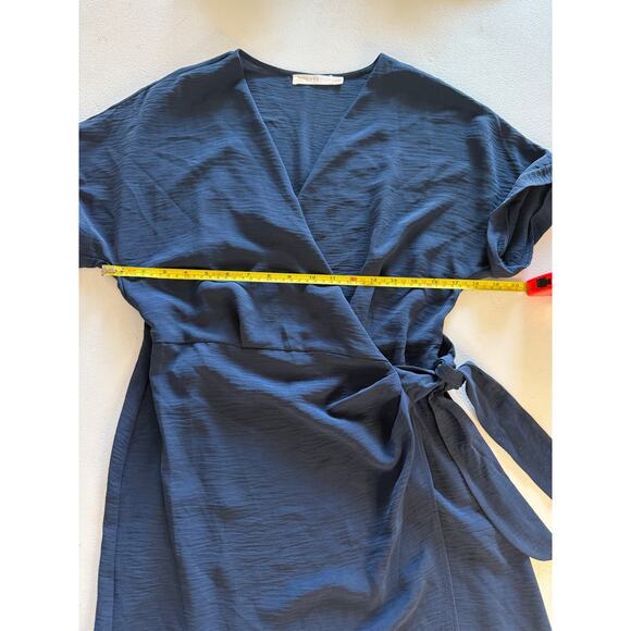 Lush Rolled Wrap Dress Short Sleeve Women's Navy Blue Size M - Picture 5 of 6